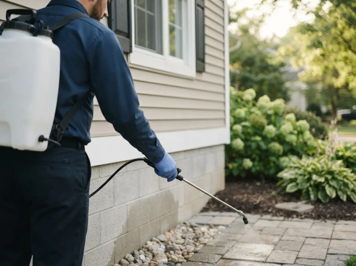 Pest control technician inspecting a home in Oxford, ME